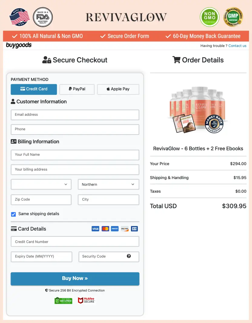 RevivaGlow Official Website Secure Order Page